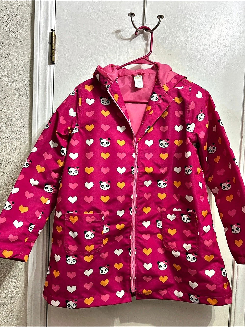 Gymboree Panda Heart Rain Jacket Girls Large Pink